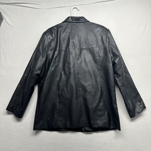 Style & Co Leather Jacket Womens Button Up Size Large Black Collar Pockets - Picture 2 of 9